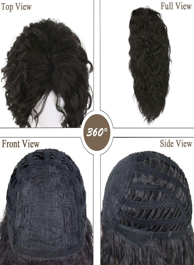 GNIMEGIL 20inch Shoulder Length Mens Wigs Dark Brown Wig 70s 80s Cosplay Halloween Costume Brunette Wig For Men Music Festivals Synthetic Hair - Image 5